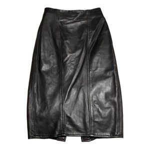 Vintage High-Waisted Black Leather Pencil Skirt, Sz 26/27